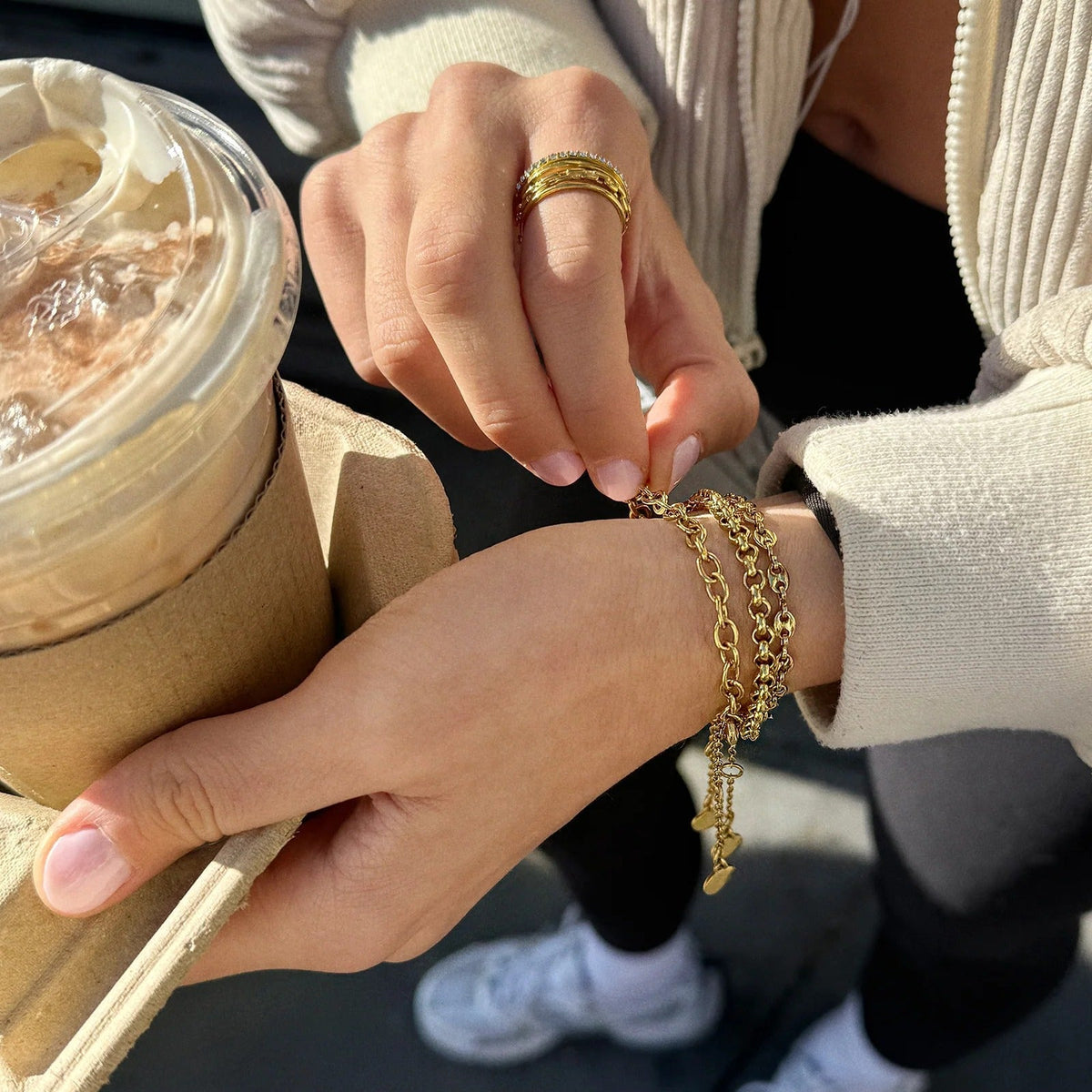 Lavisa - Waterproof Chain Bracelet Set - Detail & Styling View