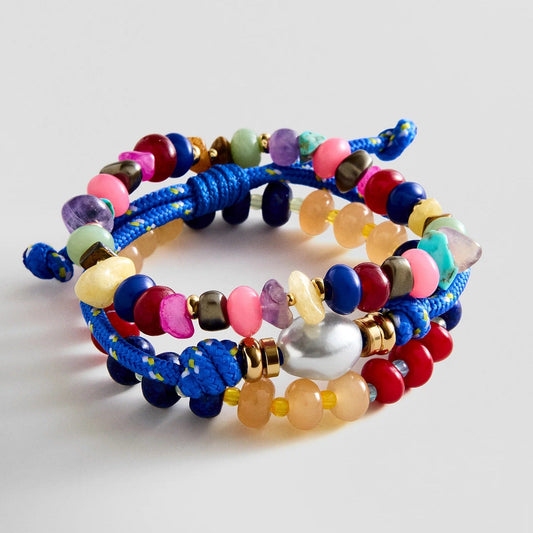 Lavisa statement beaded bracelet set with semi-precious stones and pearl accents