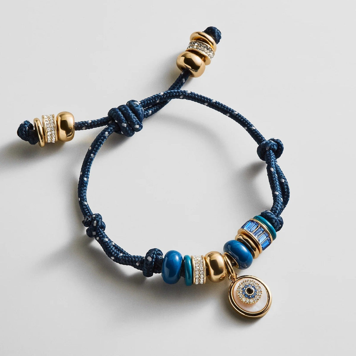 Lavisa navy blue paracord bracelet with pavé evil eye charm and rondelle beads