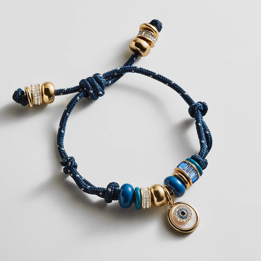 Lavisa navy blue paracord bracelet with pavé evil eye charm and rondelle beads
