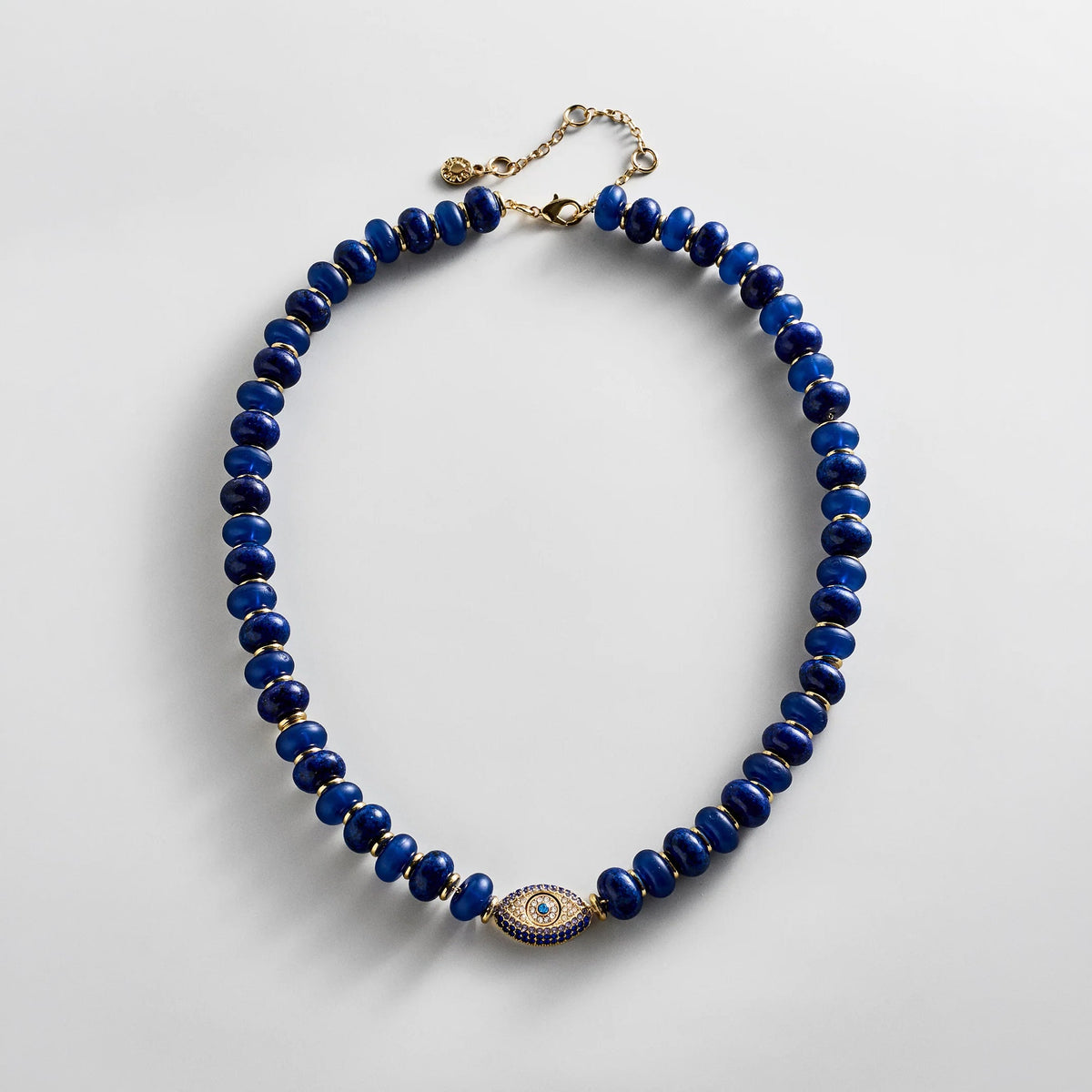 Lavisa evil eye semi-precious lapis beaded station necklace