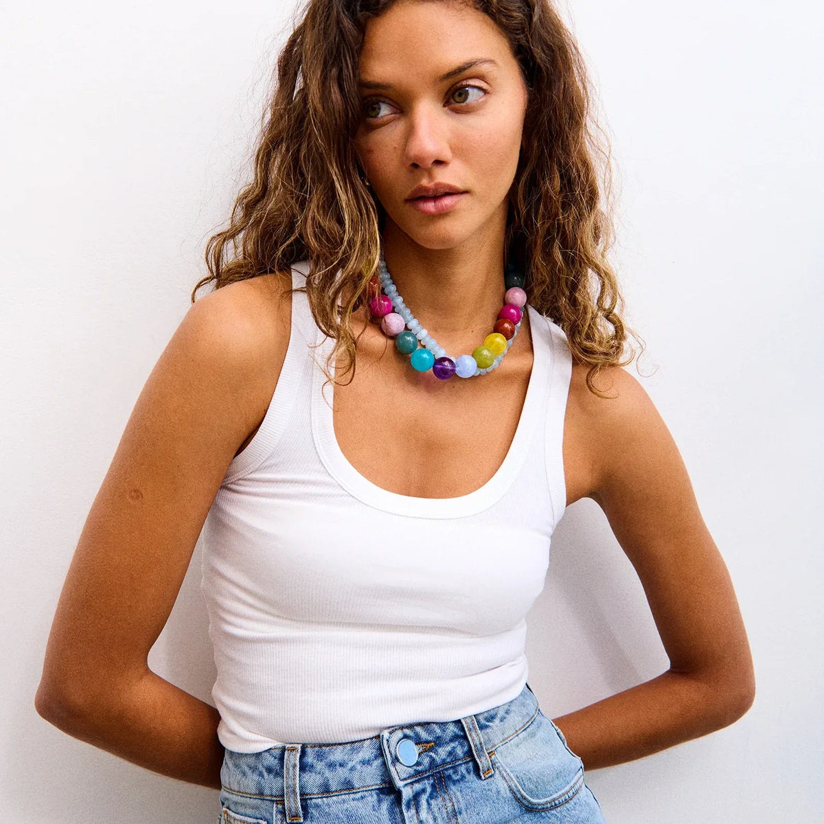Lavisa - Chunky Statement Beaded Necklace For Women - Detail & Styling View