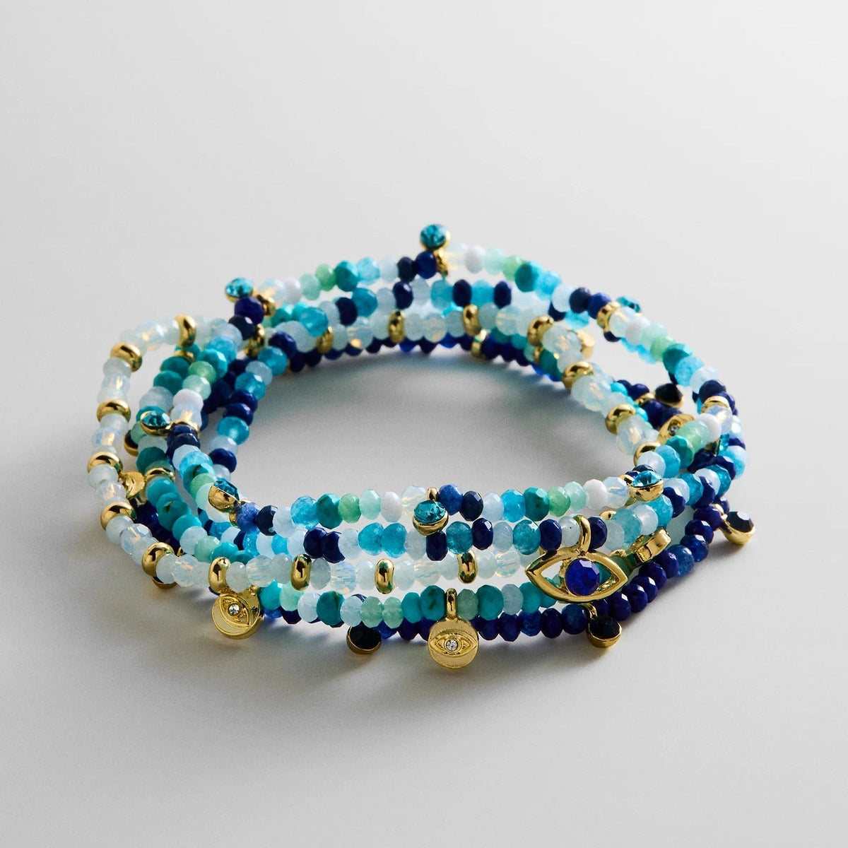 Lavisa - Evil Eye Beaded Layered Bracelet Set - On-Model & Scale View