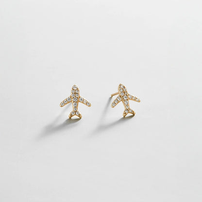 Lavisa Gold Airplane Stud Earrings with pavé crystal details