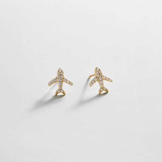 Lavisa Gold Airplane Stud Earrings with pavé crystal details