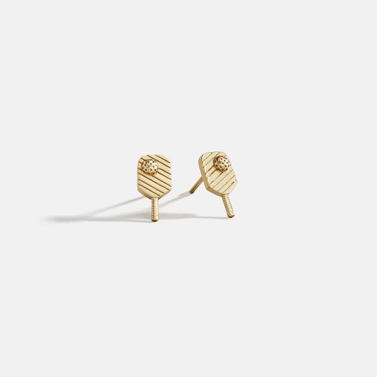 Lavisa Gold Pickleball Paddle Sport Stud Earrings with etched details