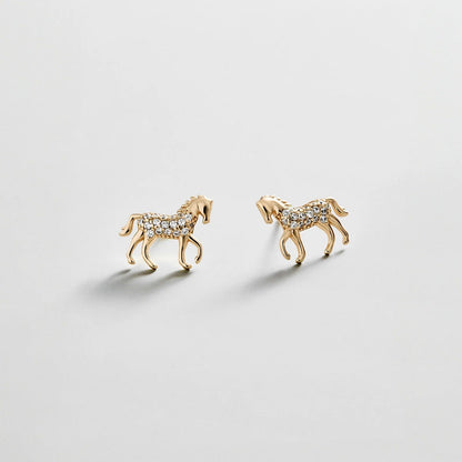 Lavisa 14K gold plated horse stud earrings with pavé stones