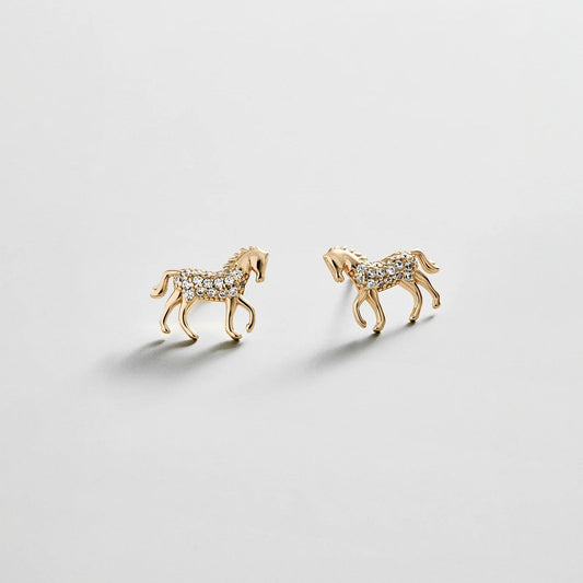 Lavisa 14K gold plated horse stud earrings with pavé stones