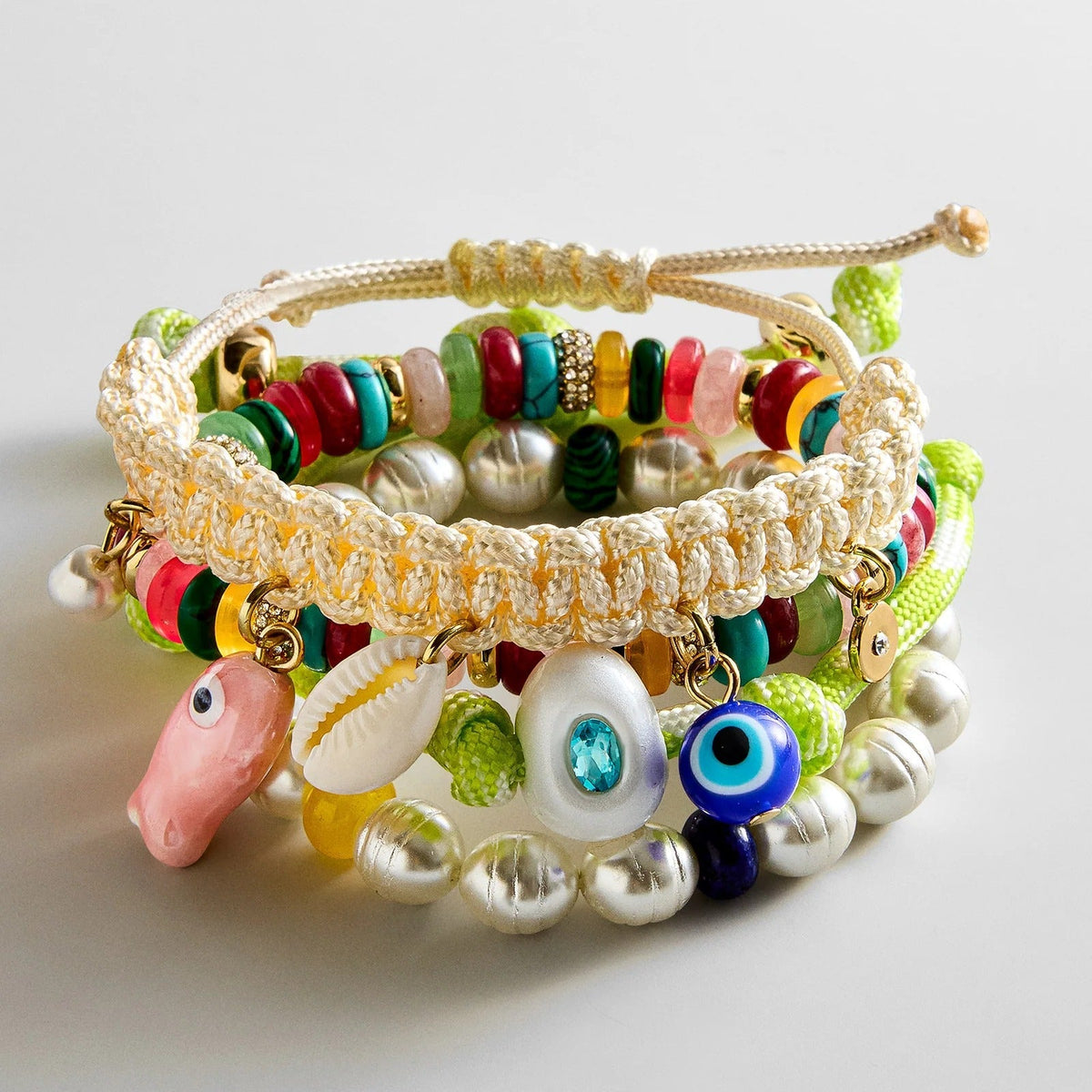 Lavisa stackable beaded bracelet set featuring semi-precious stones and glass beads