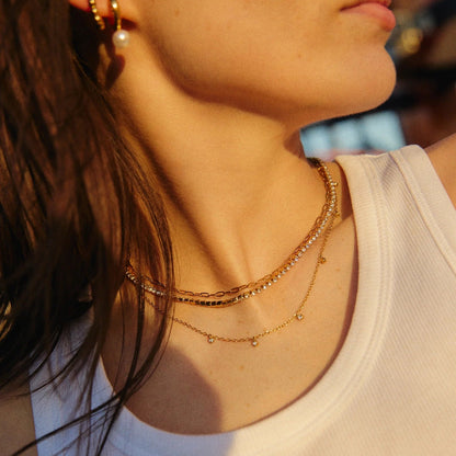 Lavisa - Waterproof Layered Necklace Set - Stainless Steel Jewelry - Detail & Styling View