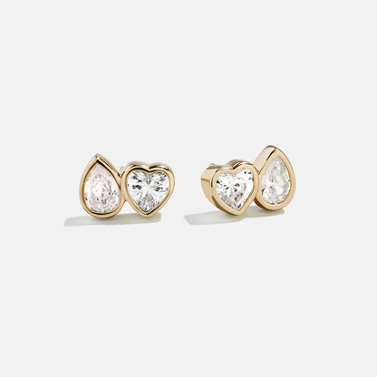 Lavisa Toi Et Moi 14K Gold Stud Earrings with pear and heart crystals