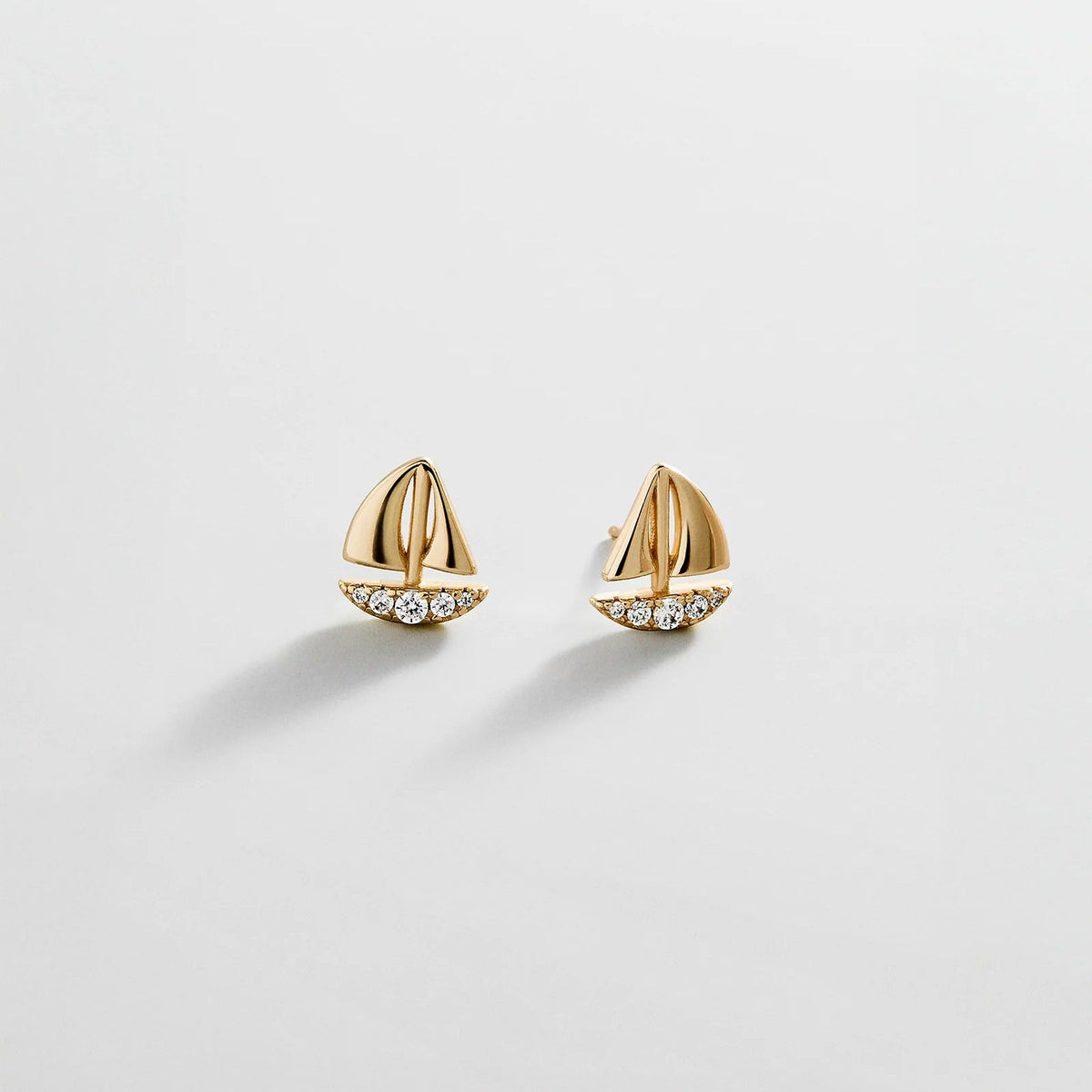 Lavisa 14K gold plated sailboat earrings with pavé cubic zirconia