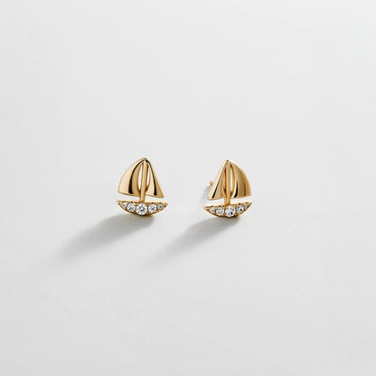 Lavisa 14K gold plated sailboat earrings with pavé cubic zirconia