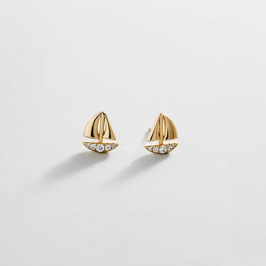 Lavisa 14K gold plated sailboat earrings with pavé cubic zirconia