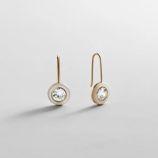Lavisa Fallon 14k gold plated drop earrings with white quartz border