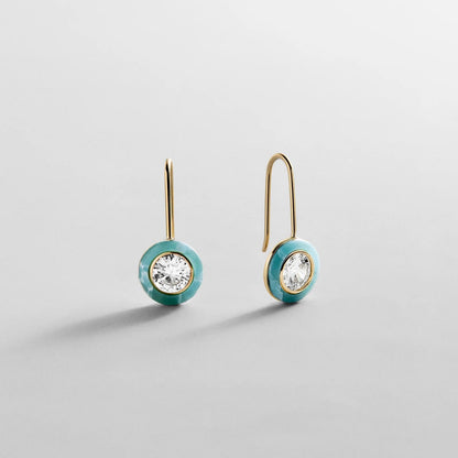 Lavisa 14K gold huggie drop earrings featuring turquoise and crystal stones