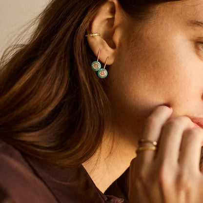 Lavisa - 14K Gold Turquoise Semi-Precious Huggie Drop Earrings - Detail & Styling View