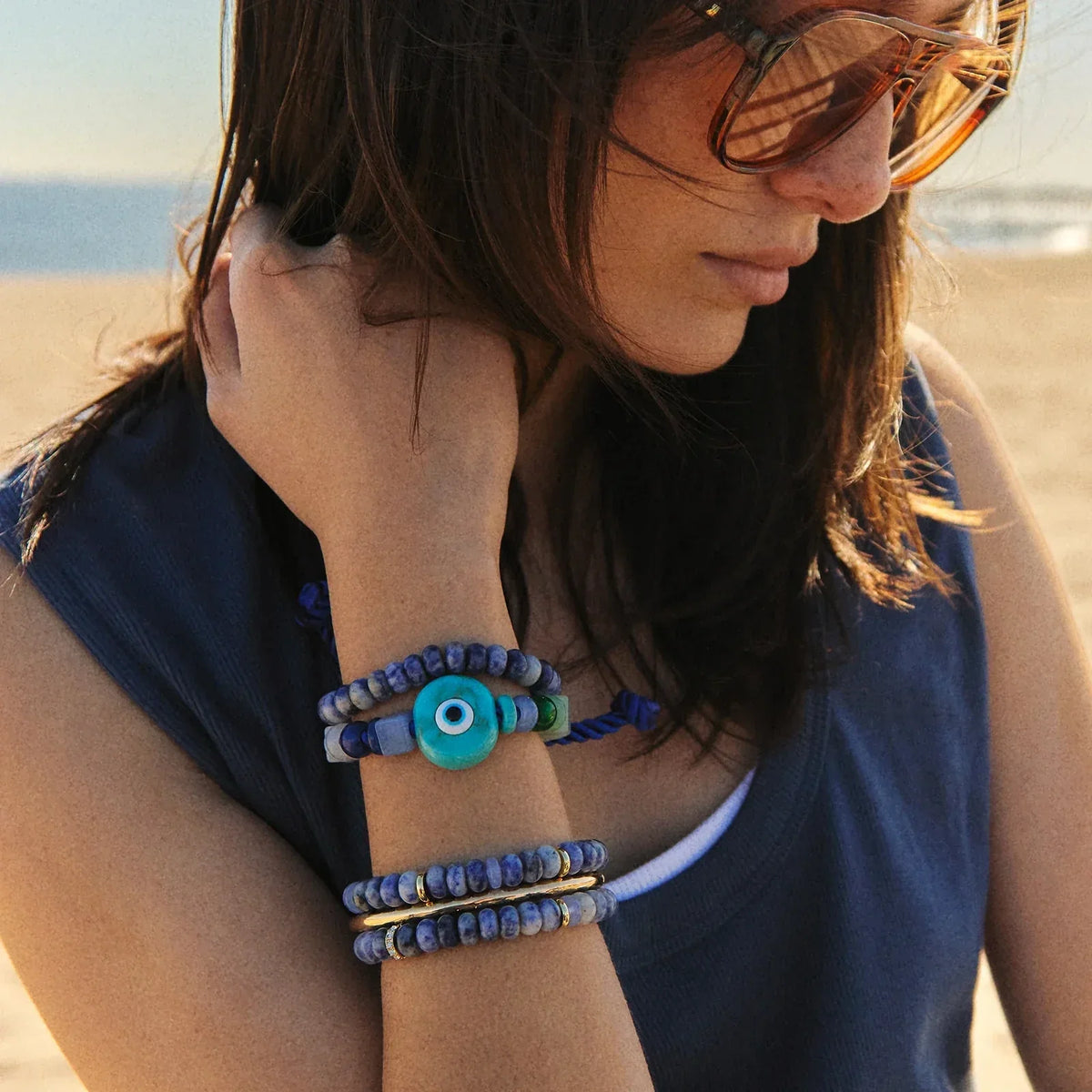 Lavisa - Evil Eye Beaded Statement Bracelet - Detail & Styling View
