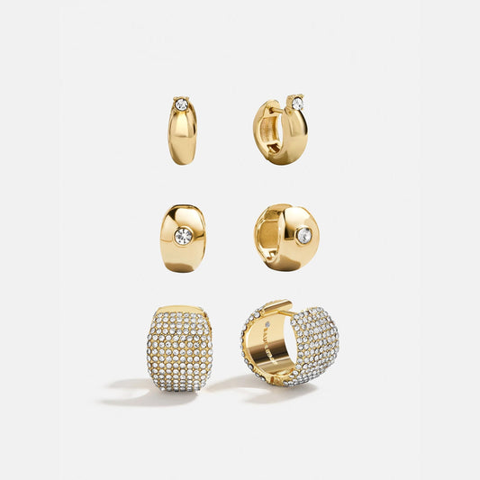 Lavisa Britt Gold and Pave Huggie Earring Trio set