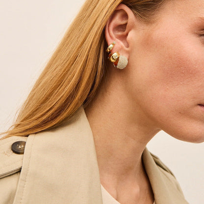 Lavisa - Britt Pavé Gold Huggie Earring Trio - Detail & Styling View