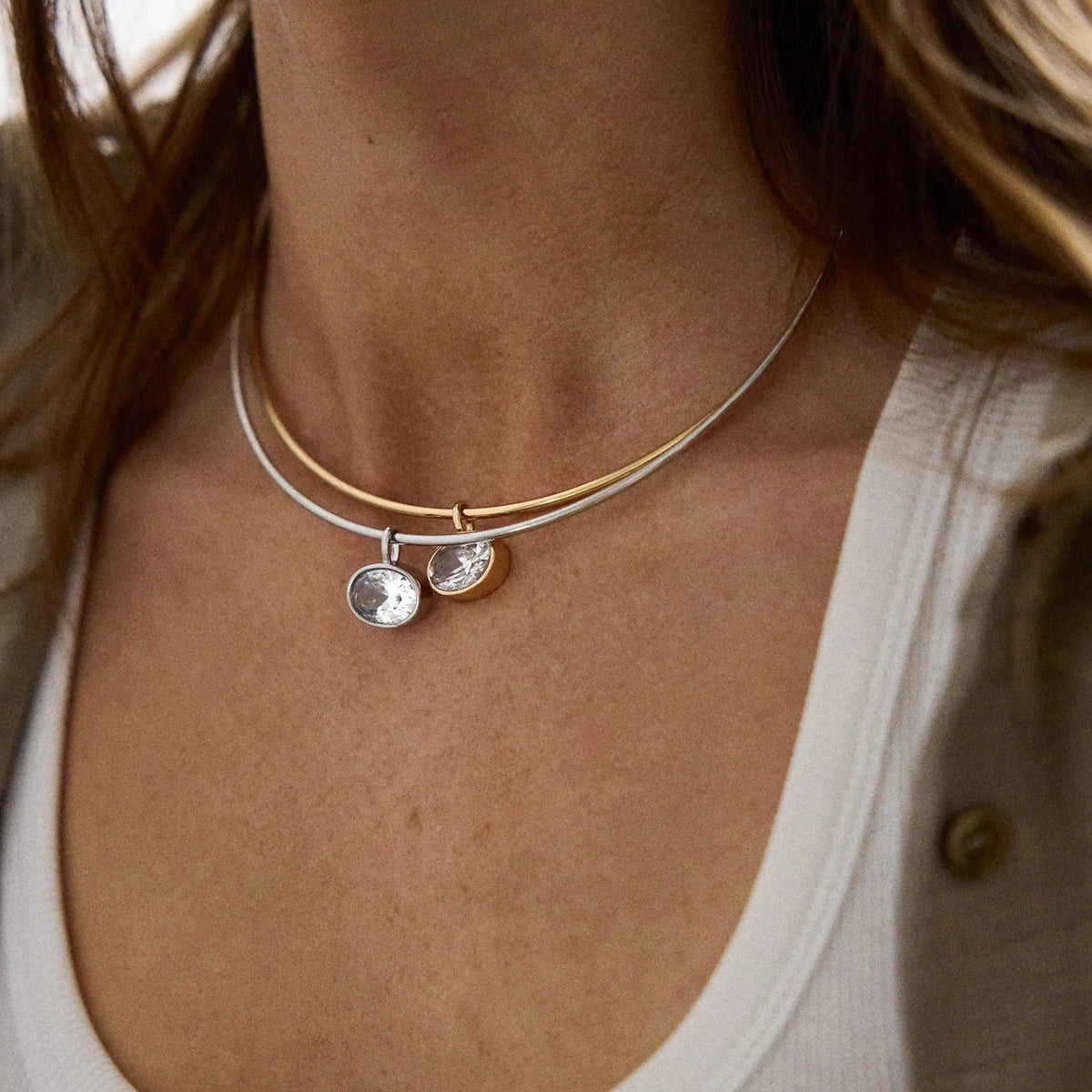 Lavisa - Crystal Collar Necklace with Silver Wire - On-Model & Scale View