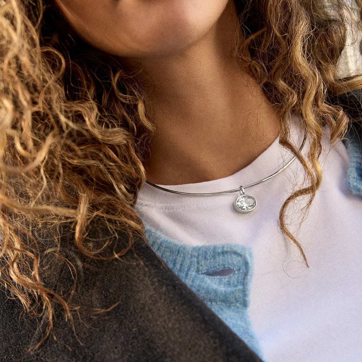 Lavisa - Crystal Collar Necklace with Silver Wire - Detail & Styling View