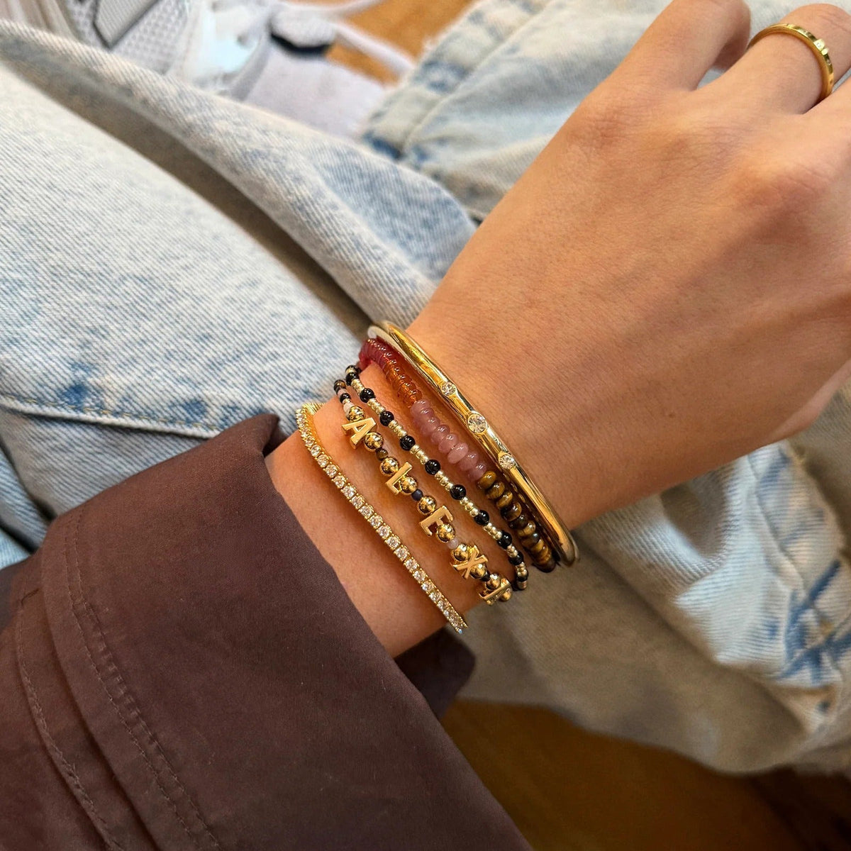 Lavisa - Custom Layered Bracelet Semi-Precious Stone Wrist Stack - Detail & Styling View