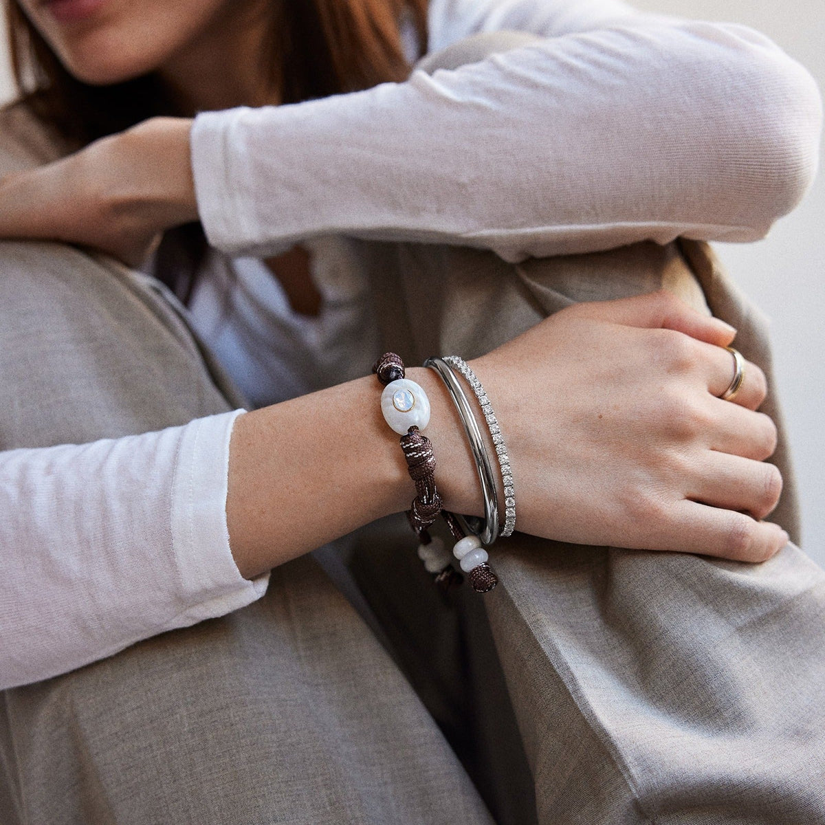 Lavisa - Moonstone Semi-Precious Paracord Aura Bracelet - Detail & Styling View
