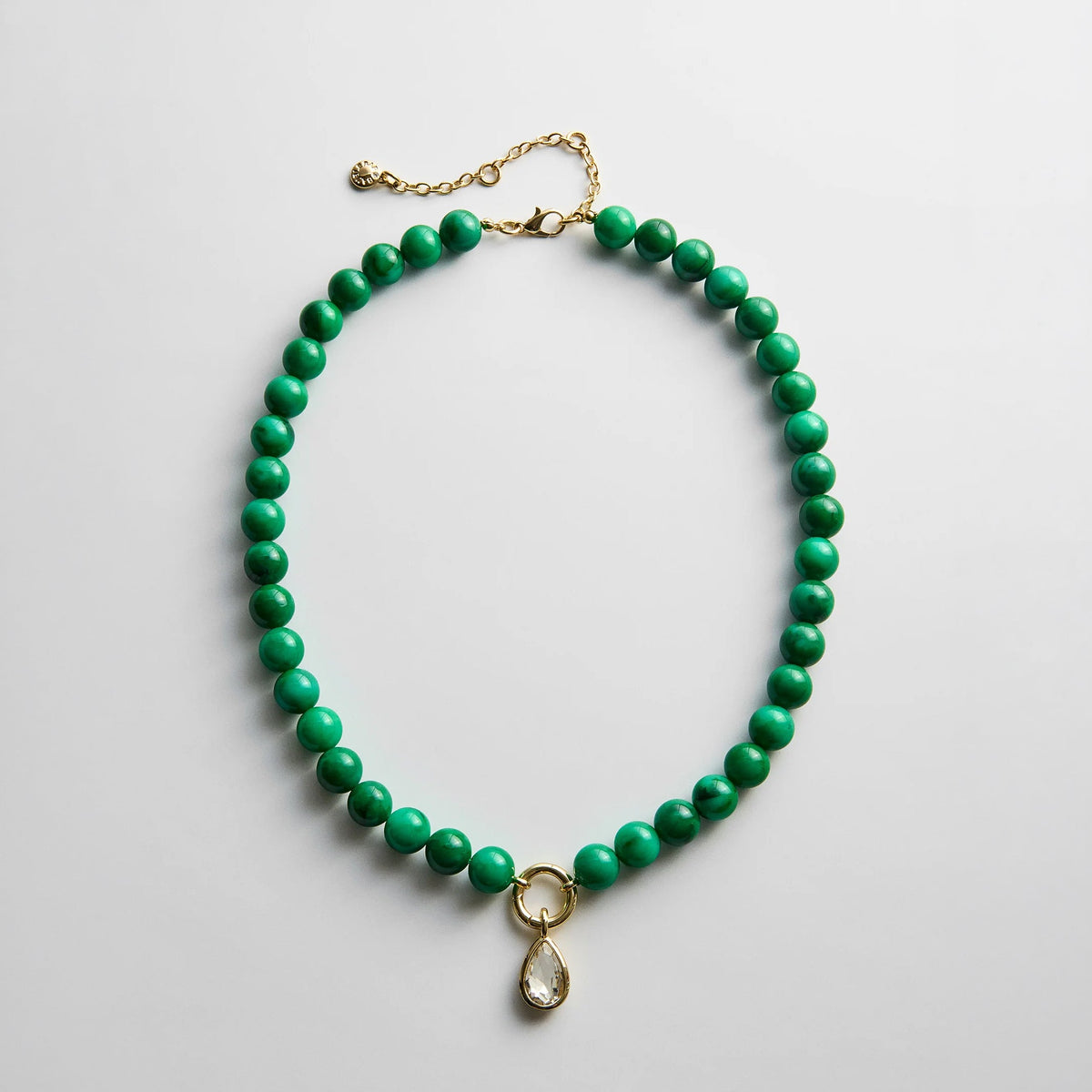 Lavisa beaded ring necklace with malachite resin beads and crystal charm