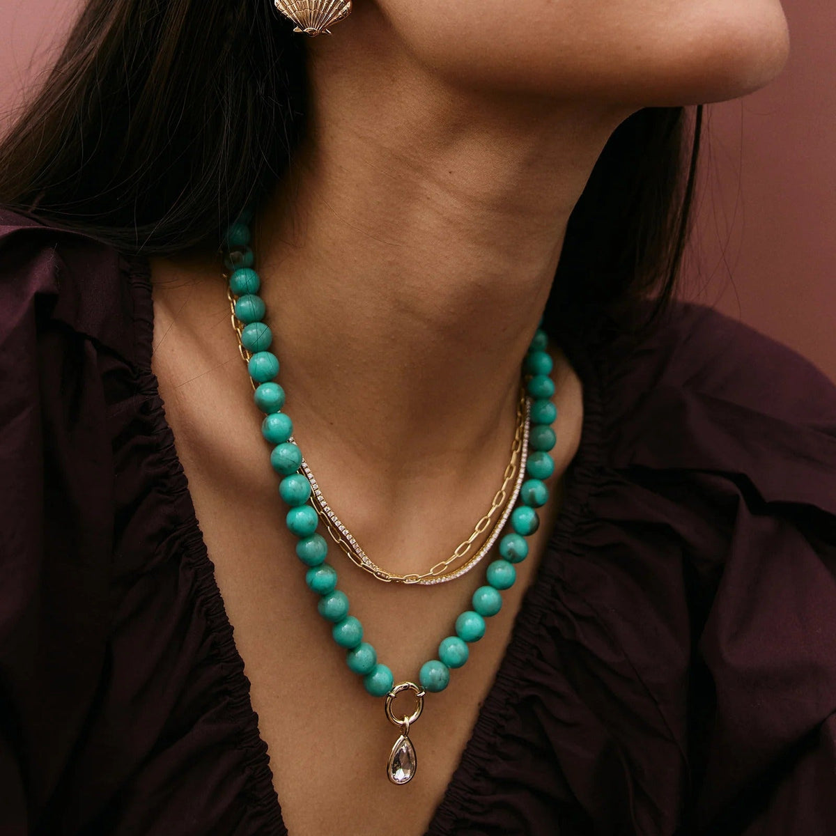 Lavisa - Beaded Ring Necklace With Interchangeable Charm Holder - On-Model & Scale View