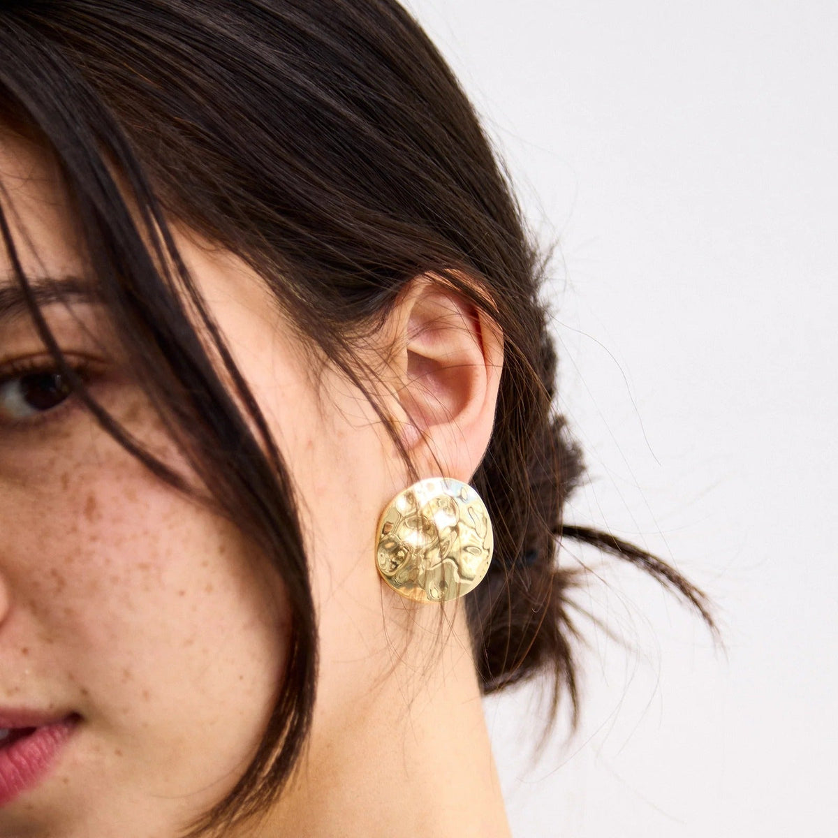 Lavisa - Odette Hammered Statement Studs - Gold - Detail & Styling View