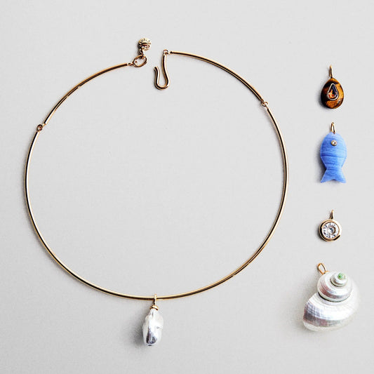 Lavisa Kacey Removable Charm Collar Necklace in gold with multiple charms