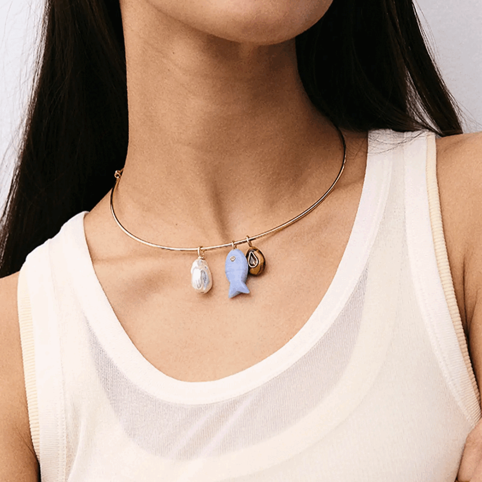 Lavisa - Kacey Removable Charm Collar Necklace - Detail & Styling View