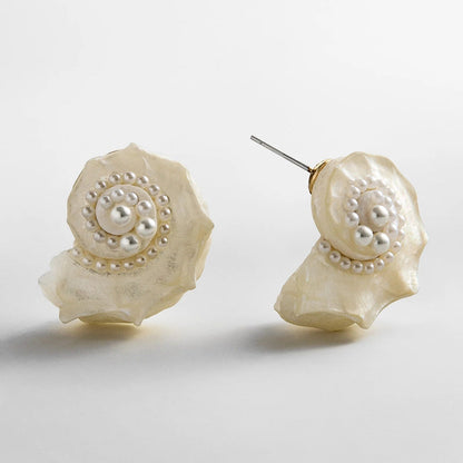 Lavisa authentic white shell and pearl statement stud earrings