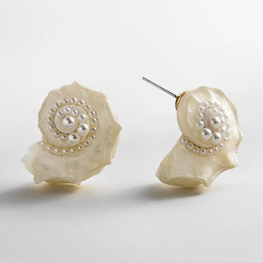 Lavisa authentic white shell and pearl statement stud earrings