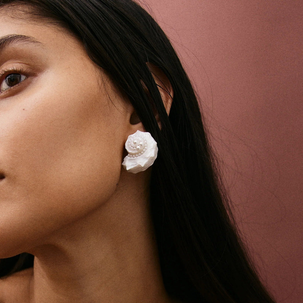 Lavisa - Pearlescent Shell Statement Stud Earrings - Detail & Styling View