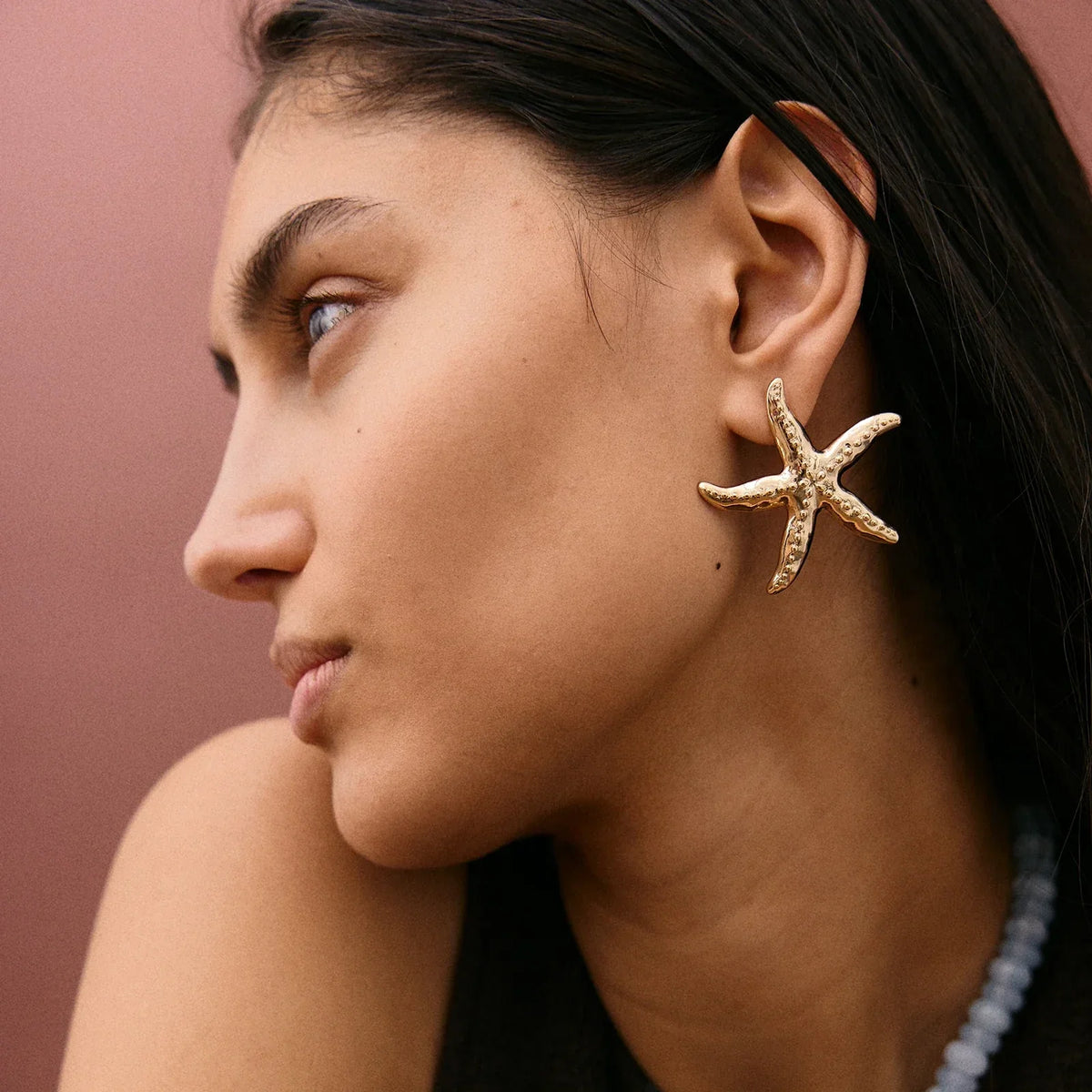 Lavisa - Oversized Starfish Statement Earrings - Detail & Styling View