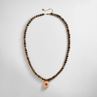 Lavisa semi-precious tiger eye necklace with smoky quartz pendant