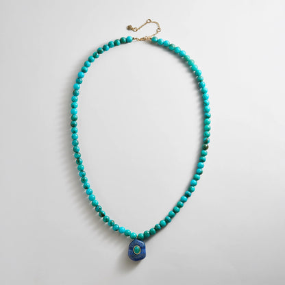 Lavisa turquoise bead semi-precious statement necklace on display