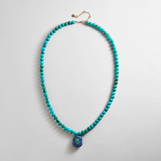 Lavisa turquoise bead semi-precious statement necklace on display