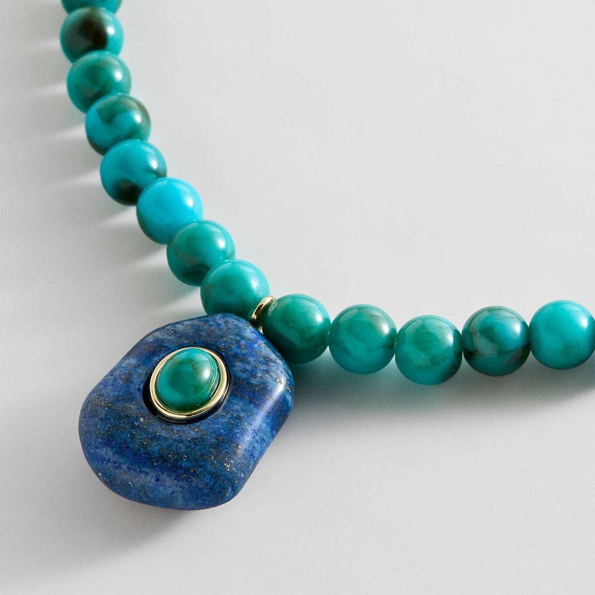 Lavisa - Turquoise Bead Semi-Precious Statement Necklace - On-Model & Scale View