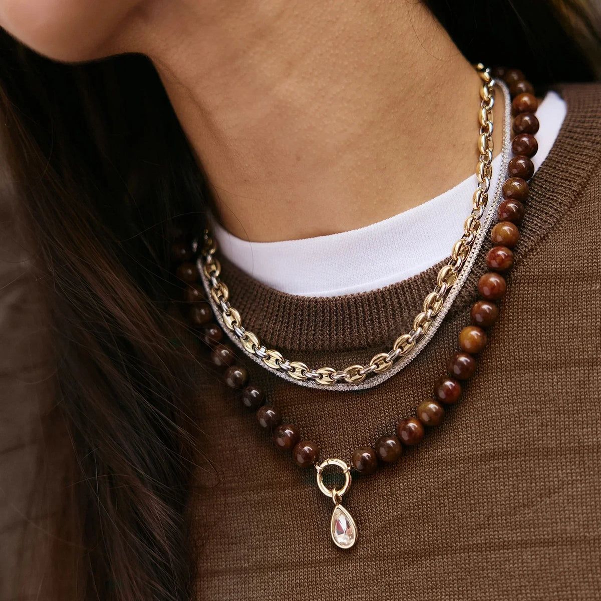 Lavisa - Mixed Metals Mariner Chain Necklace - Detail & Styling View
