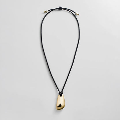 Lavisa - Sculptural Gold Pendant Cord Necklace - On-Model & Scale View