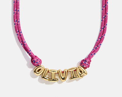 Lavisa Custom Bubble Letter Paracord Necklace in hot pink with 3D letters