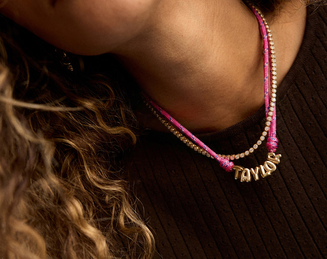 Lavisa - Custom Bubble Letter Paracord Necklace - Detail & Styling View