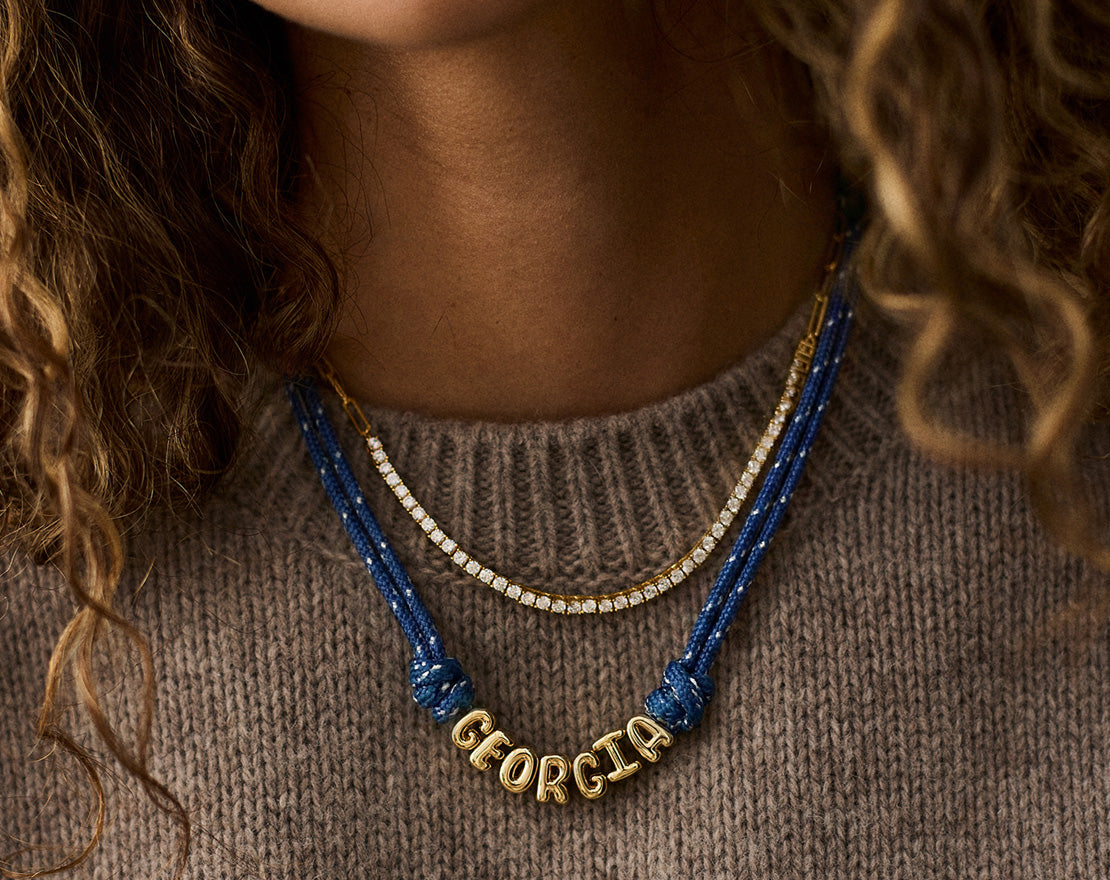 Lavisa - Custom Bubble Letter Paracord Necklace - Detail & Styling View