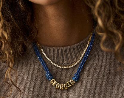 Lavisa - Custom Bubble Letter Paracord Necklace - Detail & Styling View