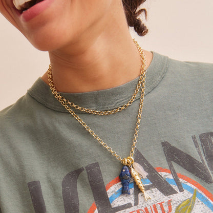 Lavisa - Gold Fish Charm Layering Necklace - On-Model & Scale View