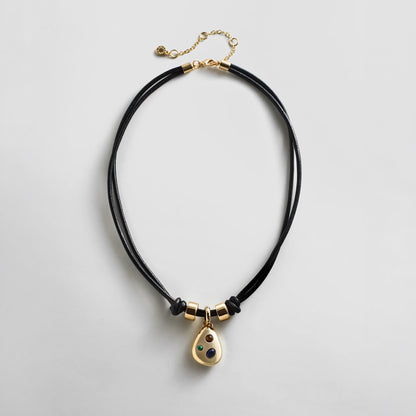 Lavisa - Gold Teardrop Pendant Cord Necklace - On-Model & Scale View