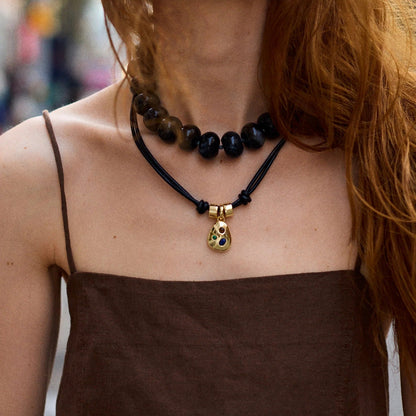 Lavisa - Gold Teardrop Pendant Cord Necklace - Detail & Styling View